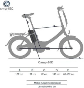 Camp-20D E-Bike Klapprad 250W Hinterradmotor Li-Ion-Akku 36V/15,6Ah 20 Zoll E-Klapprad E-Faltrad Elektrofahrrad Reichweite 100km bis 25 km/h
