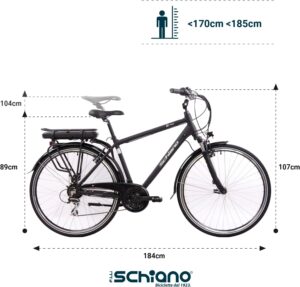 F.LLI Schiano E-Ride, E Bike Trekking 28 Zoll, 36V 10.4Ah Abnehmbarer Akku, Motor 250W 40Nm, Trekking EBike für Herren