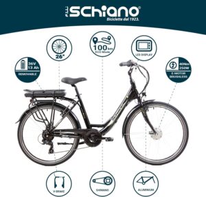 F.lli Schiano E-Moon, E Bike für die Stadt 26 Zoll, 36V 14.5Ah Abnehmbarer Akku, Motor 250W 40Nm, City Ebike für Herren/Damen