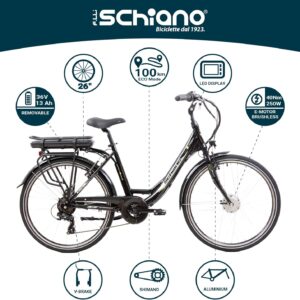 F.lli Schiano E-Moon, E Bike für die Stadt 26 Zoll, 36V 14.5Ah Abnehmbarer Akku, Motor 250W 40Nm, City Ebike für Herren/Damen