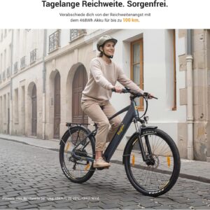 Eleglide E-Bike, T1 Elektrofahrrad 27.5'' Trekking E-Cityrad mit 13Ah Akku, 100KM Lang Range, 250W Motor, 7 Gäng E-Mountainbike für Damen und Herren, Doppelscheibenbremsen