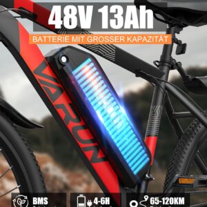 VARUN E Bike, 27.5 Zoll Ebike Herren Damen mit 48V 13Ah (624 Wh) Akku, Bis zu 120 KM, 55Nm 250W Motor, 21-Gang E-Bike Mountainbike mit 4 Fahrmodi, Elektrofahrrad Herren Damen für Pendeln, Bergig