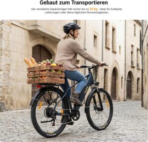 Eleglide E-Bike, T1 Elektrofahrrad 27.5'' Trekking E-Cityrad mit 13Ah Akku, 100KM Lang Range, 250W Motor, 7 Gäng E-Mountainbike für Damen und Herren, Doppelscheibenbremsen