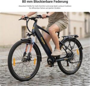 Eleglide E-Bike, T1 Elektrofahrrad 27.5'' Trekking E-Cityrad mit 13Ah Akku, 100KM Lang Range, 250W Motor, 7 Gäng E-Mountainbike für Damen und Herren, Doppelscheibenbremsen