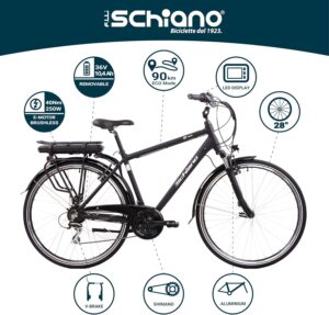 F.LLI Schiano E-Ride, E Bike Trekking 28 Zoll, 36V 10.4Ah Abnehmbarer Akku, Motor 250W 40Nm, Trekking EBike für Herren
