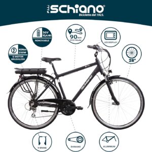 F.LLI Schiano E-Ride, E Bike Trekking 28 Zoll, 36V 10.4Ah Abnehmbarer Akku, Motor 250W 40Nm, Trekking EBike für Herren
