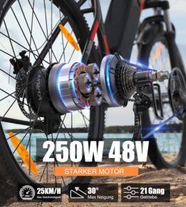 VARUN E Bike, 27.5 Zoll Ebike Herren Damen mit 48V 13Ah (624 Wh) Akku, Bis zu 120 KM, 55Nm 250W Motor, 21-Gang E-Bike Mountainbike mit 4 Fahrmodi, Elektrofahrrad Herren Damen für Pendeln, Bergig