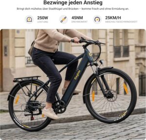 Eleglide E-Bike, T1 Elektrofahrrad 27.5'' Trekking E-Cityrad mit 13Ah Akku, 100KM Lang Range, 250W Motor, 7 Gäng E-Mountainbike für Damen und Herren, Doppelscheibenbremsen
