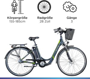 ZÜNDAPP EBike Z510 28 Zoll Elektrofahrrad mit Rücktritt E Bike Damen & Herren E-Bike 3 Gang Fahrrad Elektro Pedelec City Elektrofahrräder Hollandrad
